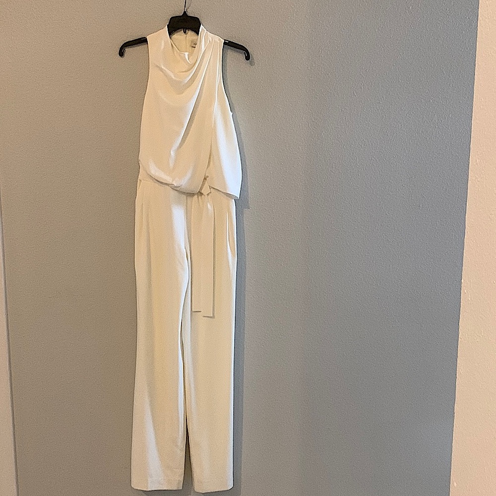 Halston Heritage Evening Collection White/ Chalk Cowneck Jumpsuit. Size 0. New!